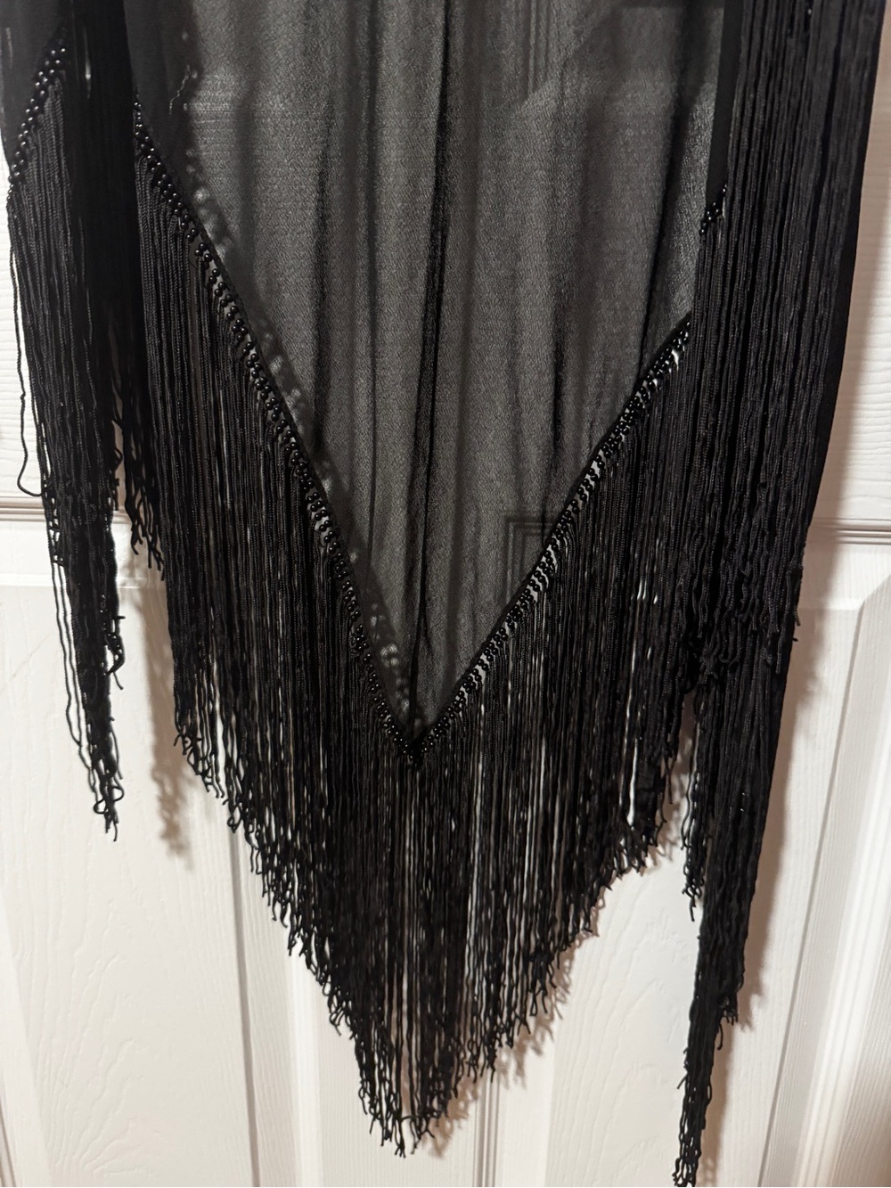 Black Fringed Sheer Shawl Scarf